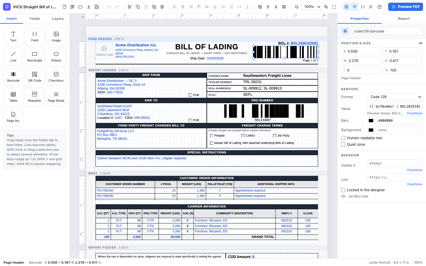 Barcode properties