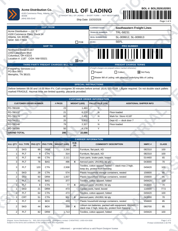 Watermark on a bill of lading rendered without a license